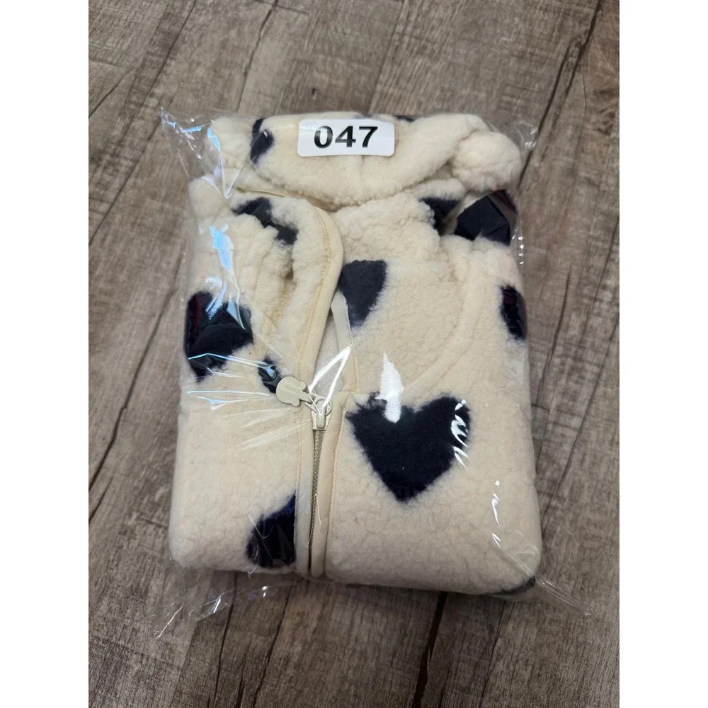 Baby Gap Kids Sherpa Fleece Heart Hoodie Bear‎ Ears Zip Up Jacket Cream Navy 5Y
